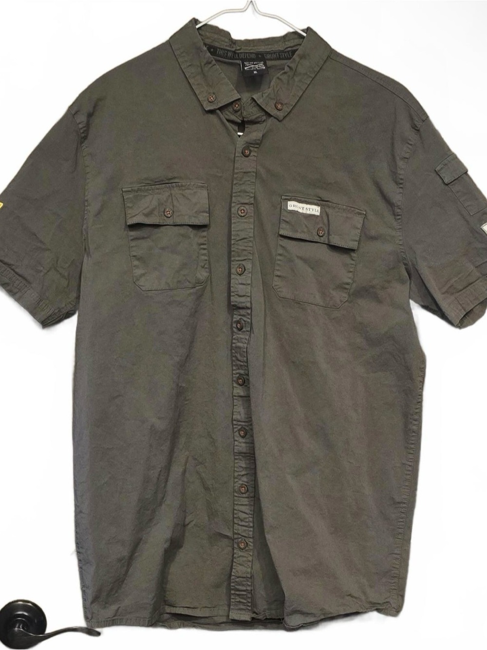 Grunt Style Men's Short Sleeve Button-Down Shirt - Olive Green